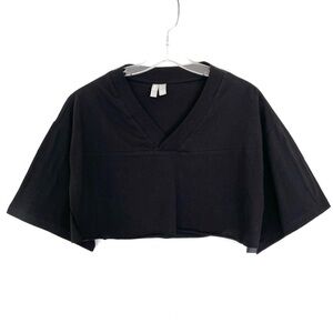 ASOS Black Boxy Raw Hem Crop Top w/ V-Neck